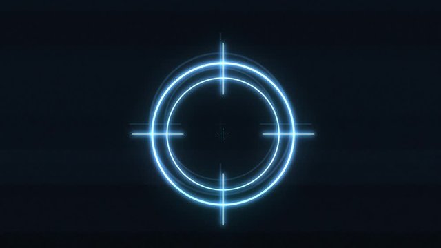 Shooting Target Icon With Glitch Effect/ 4k animation of a technology background with sniper gun goal target symbol icon, with digital screen effect including twitch, noise and glitch effects