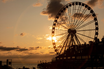 The Great Wheel on Pier 57 at sunset, Seattle, Washington, USA