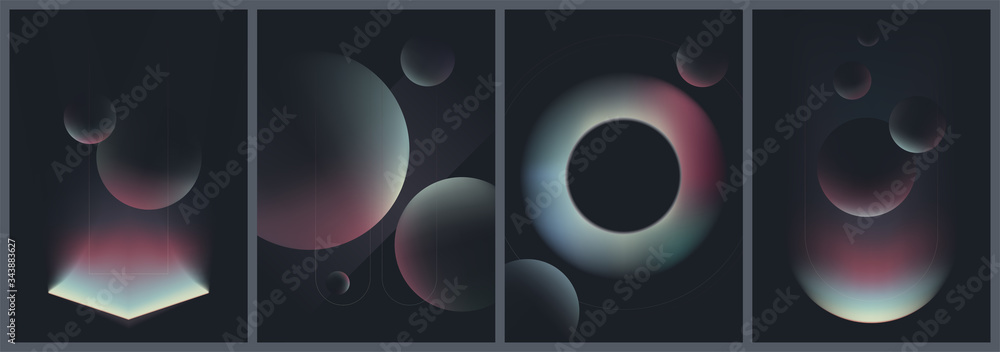 Poster abstract creative patterns in dark colors, geometric shapes with gradient colors, trendy vector coll