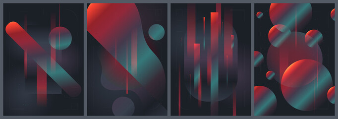 Abstract creative templates in retro futuristic style, gradient vector backgrounds applicable for posters, banners and covers