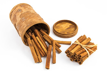 cinnamon sticks on white background