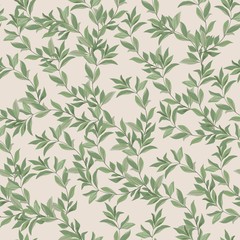 Naklejka na ściany i meble Green tender twigs on a light blue background. Seamless vector floral pattern. Square spring template for fabric, wallpaper and design.