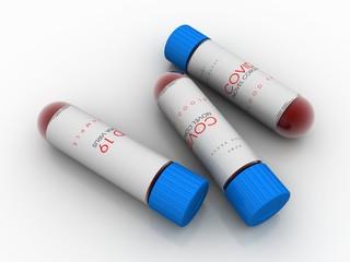 3D illustration covid 19 blood testing with sample bottle