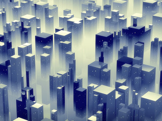 Abstract modern city background in a fog, Minimal futuristic cityscape