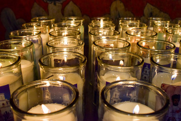 Lit candles, Mission San Xavier del Bac, Arizona, USA