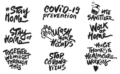 CoronaVirus Covid-19 Lettering Set. Vector illustration