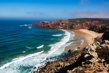 Cliff and Praia do Telheiro. Solo Backpacker Trekking on the Rota Vicentina and Fishermen's Trail...