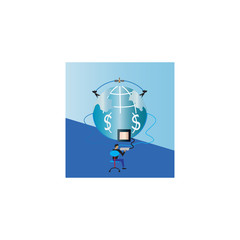 Illustration of work from home with internet symbol.