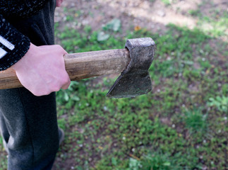 A man with an ax in his hands