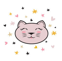 kawaii happy character cat. kitty print