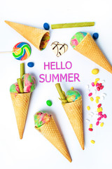 Hello summer background with ice cream cones