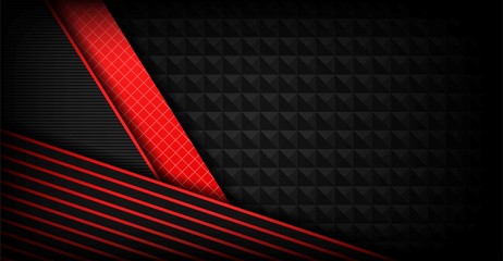 abstract dark gray background overlap with red 3d shapes