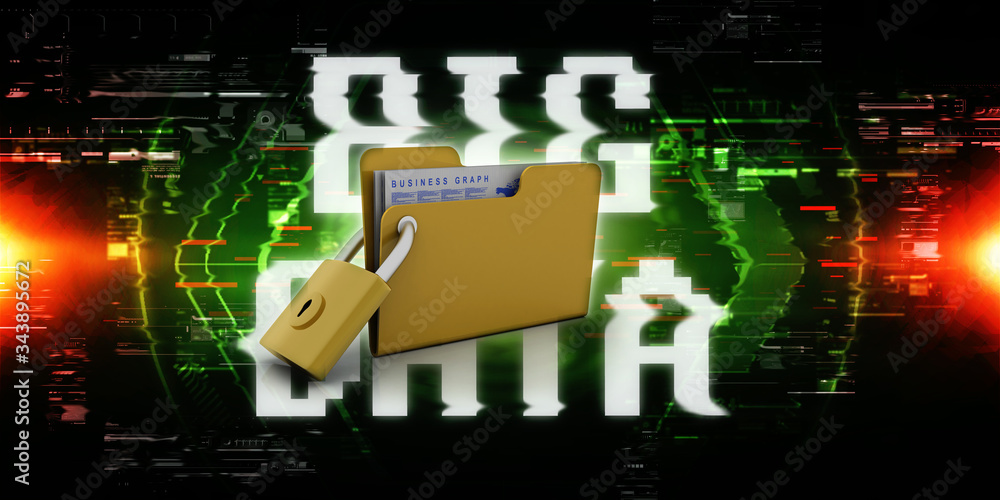 Poster yellow folder and lock. data security concept. 3d rendering