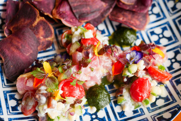 Ceviche by the pool close up