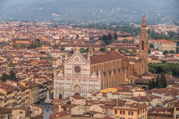 Fototapeta premium aerial view of the Basilica of Santa Croce in Florence at sunset