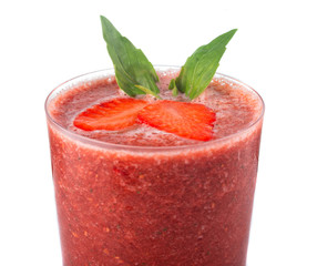 Fresh strawberry smoothie with slices isolated