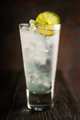 Rum collins cocktail (variation of traditional Tom collins). Selective focus. Shallow depth of field.