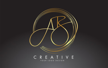 Handwritten Golden AB A B Letters Logo with a minimalist design. AB A B Sign with Golden Circular Circles. - obrazy, fototapety, plakaty