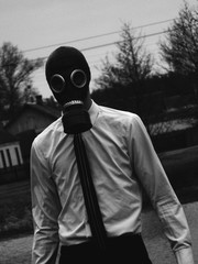 man with gas mask