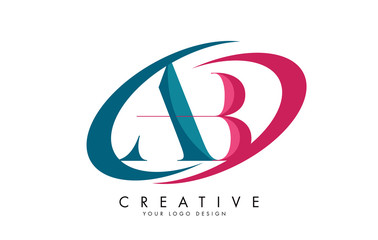 Green and Pink AB A B letters logo with Swooshes Design.