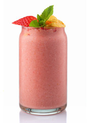 Healthy strawberry smoothie in glass isolated