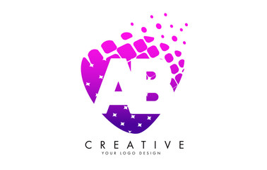 Letters AB A B Design with Pink and Purple Shattered Blocks Vector Illustration.