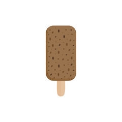 Chocolate chip popsicle vector illustration. Ice cream lolly with chocolate flavor on stick. Summer sweet frozen dessert. Isolated.