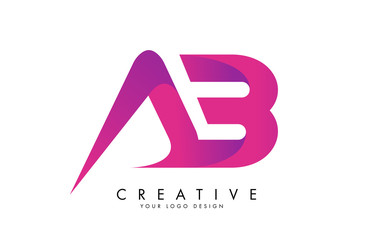Letters AB A B Logo Design with Ribbon Effect and Pink Gradient Vector.