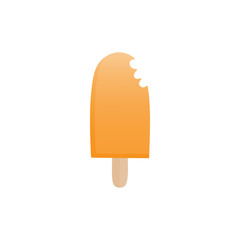 Orange popsicle vector illustration. Ice lolly with orange citrus fruit flavor on stick. Summer sweet frozen dessert with bite mark. Isolated.