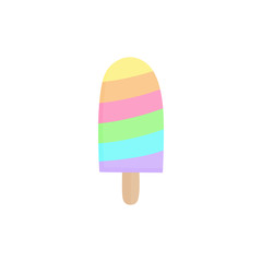 Rainbow popsicle vector illustration. Ice lolly with fruit flavor on stick. Summer sweet frozen dessert. Isolated.