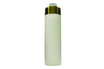 Plastic color green bottle on a white background. screw cap