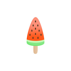 Watermelon popsicle vector illustration. Ice lolly with fruit flavor on stick. Summer sweet frozen dessert. Isolated.