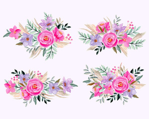 watercolor pink purple flower arrangement collection