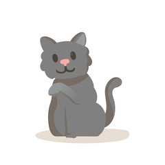 Cute smiling gray kitten cartoon character. Colorful flat vector illustration, isolated on white background.