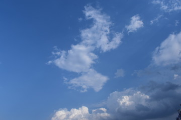 Sunny blue sky, Nature white clouds, and beautiful colors on the horizon.