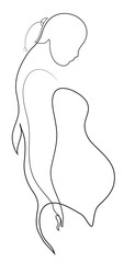 One continuous line drawing of Lovely pregnant woman.
Standing young pregnant woman.