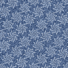 Vector Denim floral background. Jeans background with abstract flowers. Denim seamless pattern. Blue jeans cloth.
