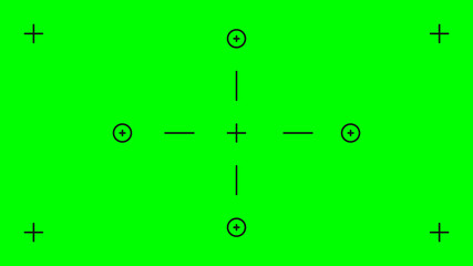 Green screen, chromakey background. Blank green background with VFX motion tracking markers. Chroma key background for keying, motion graphic and video effects. Vector