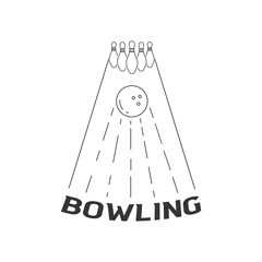 Simple outline logo bowling alley with skittles and ball