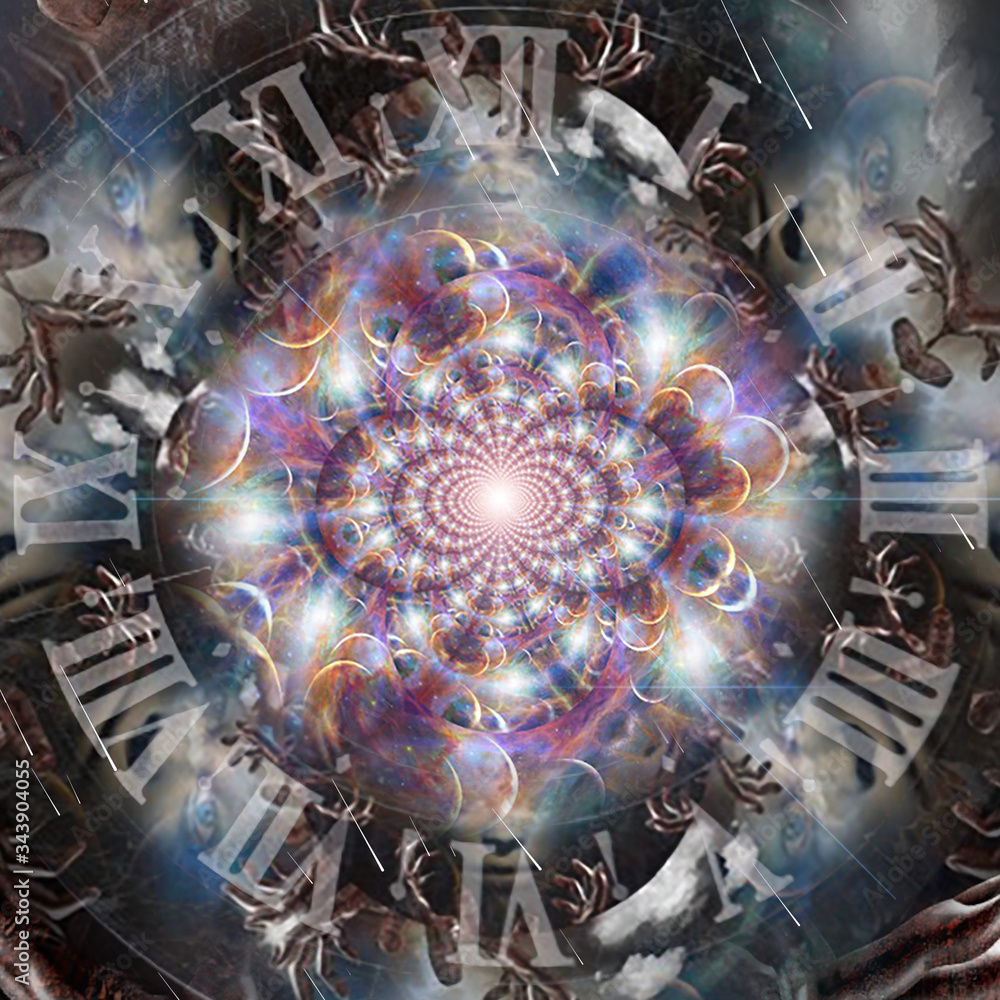Canvas Prints surrealism. clock face in tunnel of clouds