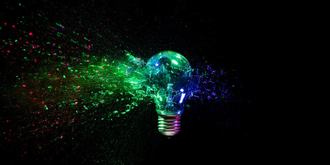 high speed image of a real explosion of a traditional tungsten light bulb.