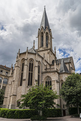 Fototapeta na wymiar Church of St. George (Eglise Saint-Georges, 1848) is a Roman Catholic Church built along the river Saone. Lyon, France.