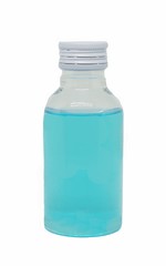 The ethyl alcohol  in bottle with white background