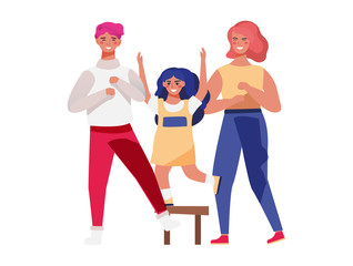 Kid with parents dancing mexican style concept and vector illustration on white background. Activities family character couple with kid dancing. Fun family mexican dance on party. Simple flat style.