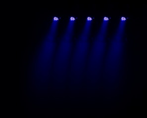 scene, stage light with colored spotlights and smoke