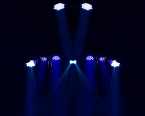 scene, stage light with colored spotlights and smoke