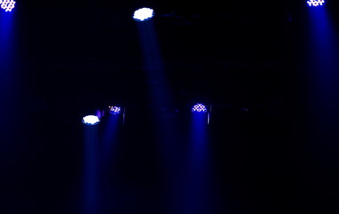 scene, stage light with colored spotlights and smoke