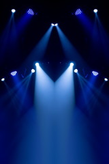 scene, stage light with colored spotlights and smoke