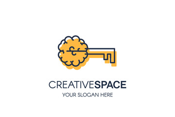 Creative Brain Sign with Key and Slogan Copy Space