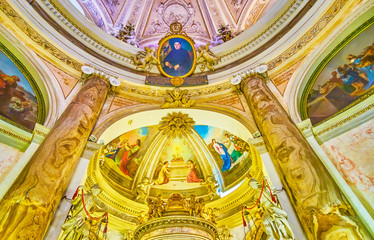 The historical paintings on Chapel of Blessed Sacrament in Oratorio de la Santa Cueva in Cadiz,...